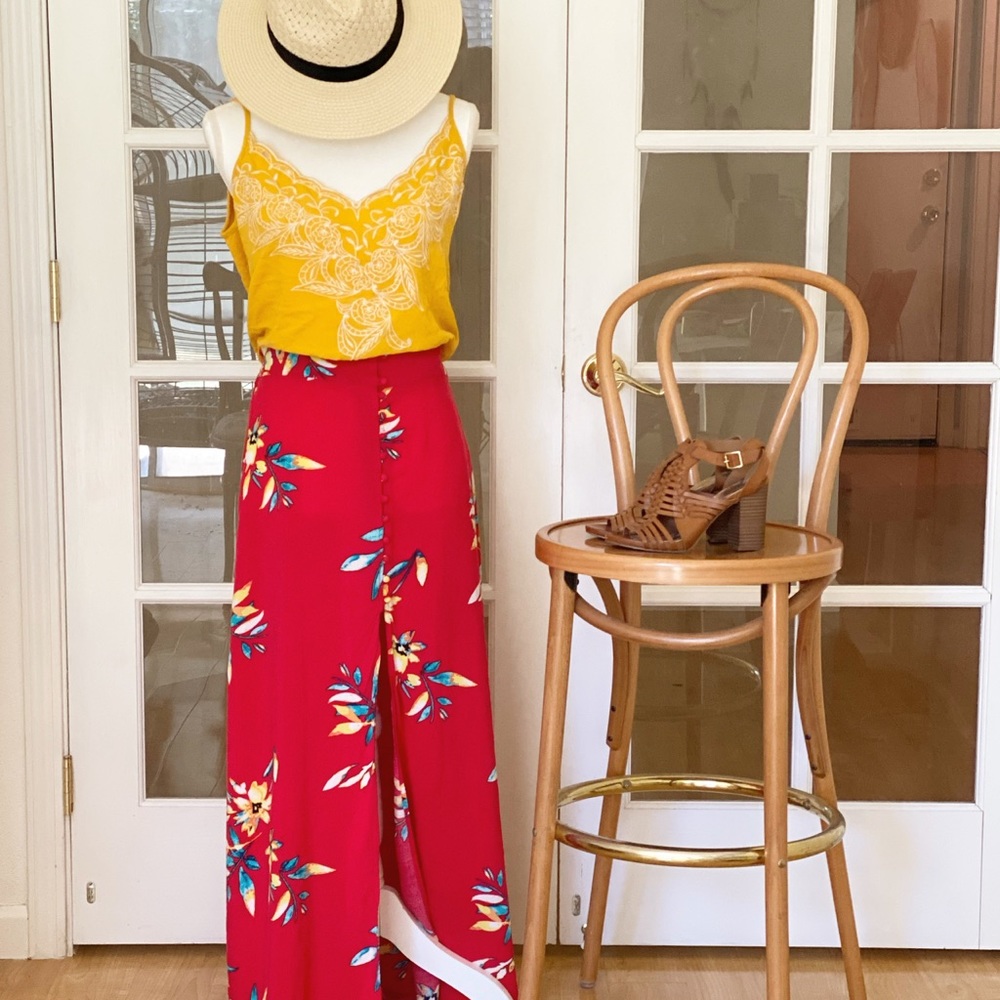 Express Red Floral Maxi Skirt